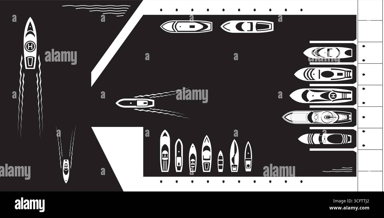 Wellenbrecher am Hafen mit Booten und Yachten - Vektorillustration Stock Vektor