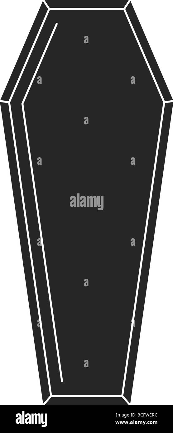 Draufsicht auf einen schwarzen Beerdigungsschatulle oder Sarg mit dem Deckel auf Silhouette Icon Vektor Stock Vektor