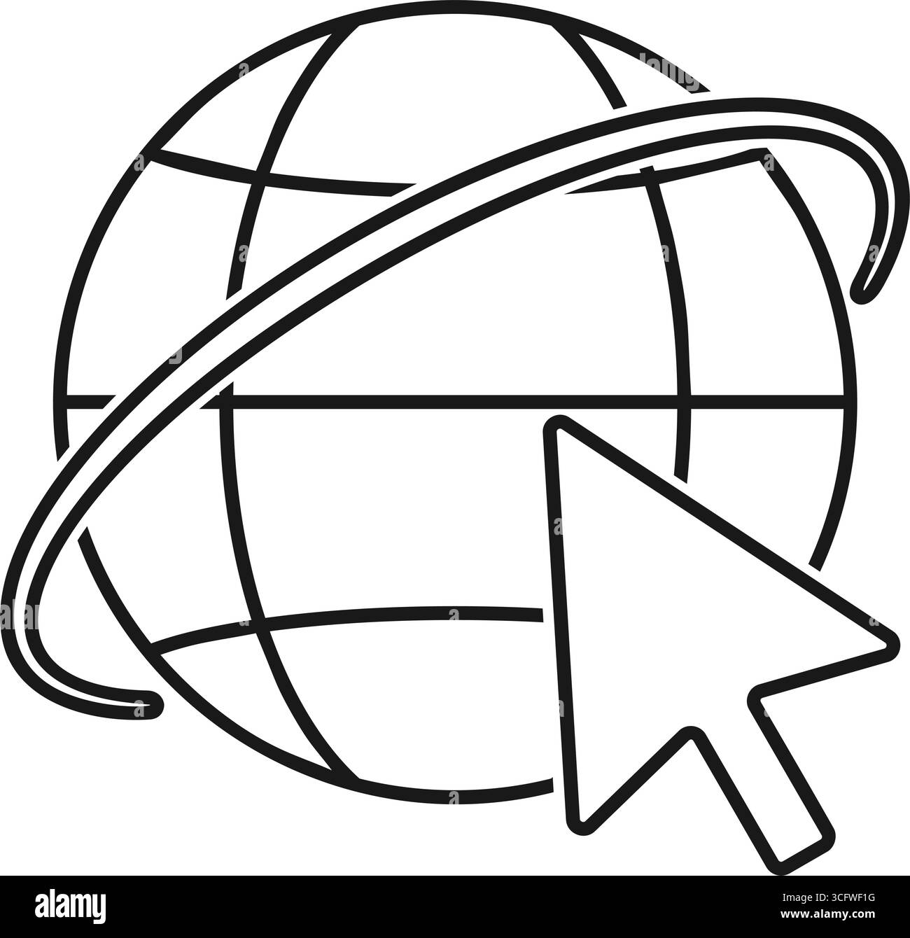 Internet-Symbol eines Globus mit Mauszeiger oder Cursorkonturvektor Stock Vektor