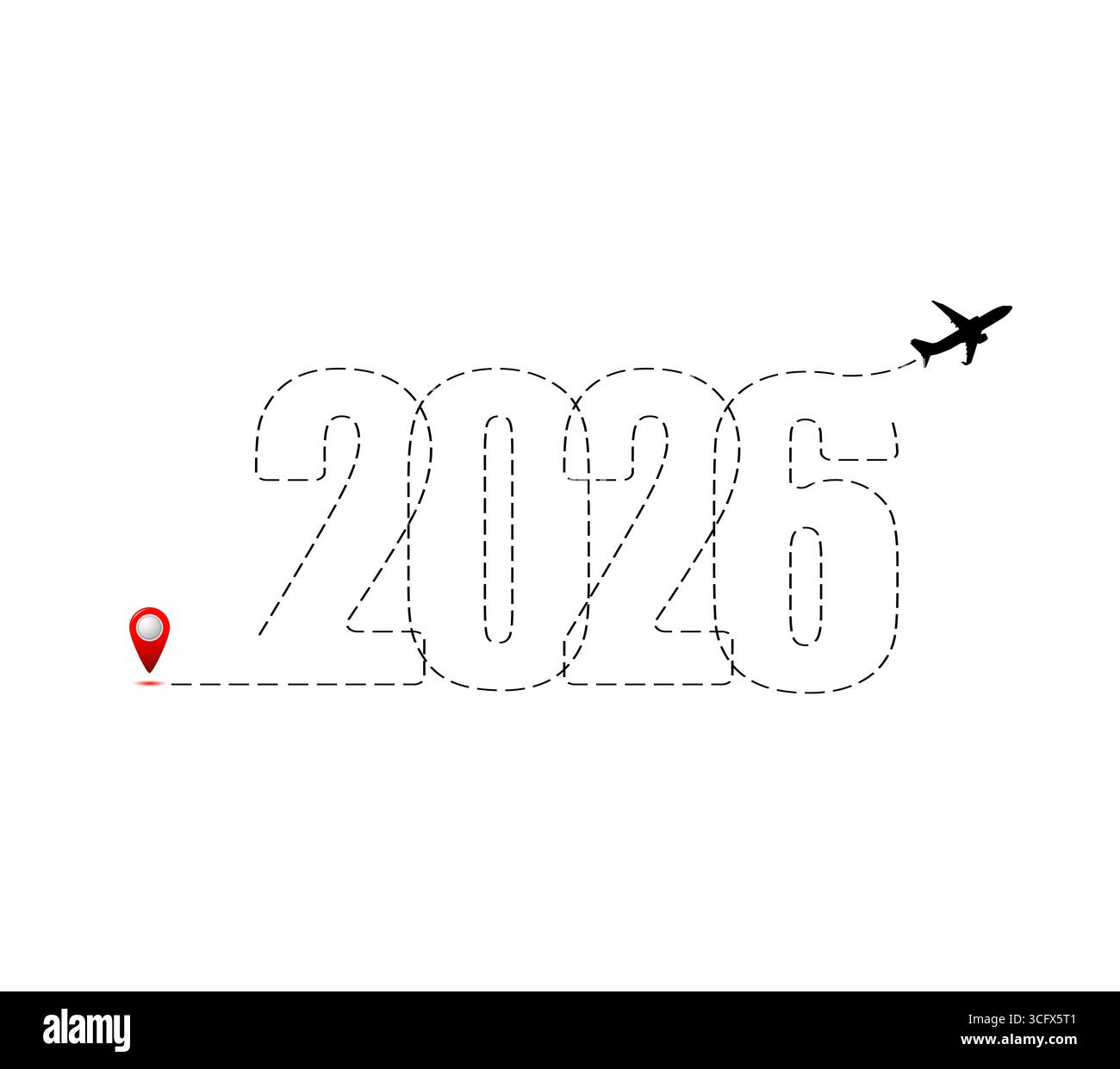 Frohe Weihnachten und Happy New Year Konzept, Reiseziel mit Reiseplan 2026. Logo für Neujahrsreise Stockfoto