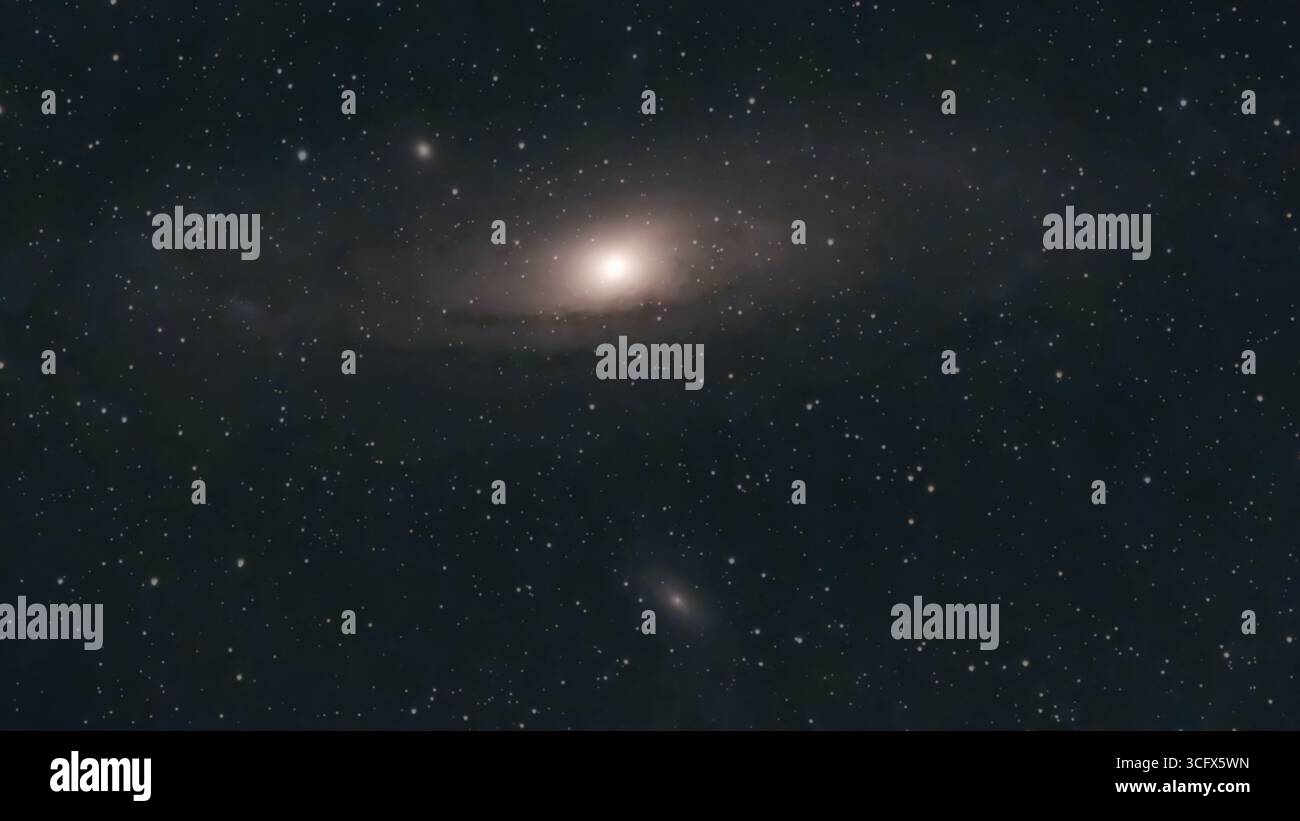 London, Großbritannien. August 2025. Die Andromeda Galaxy M31 wird in einem Langzeitbelichtungsbild aufgenommen, das über SW London mit einem intelligenten Teleskop aufgenommen wurde. Die Galaxie ist 2,537 Millionen Lichtjahre von der Erde entfernt und ist die nächste Galaxie unserer Heimatgalaxie, der Milchstraße. Kredit: Malcolm Park/Alamy Stockfoto