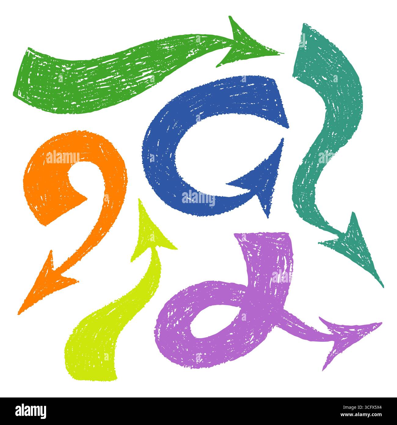 Handgezeichnete Dicke Pfeile Mit Buntstift Auf Weiß Stock Vektor