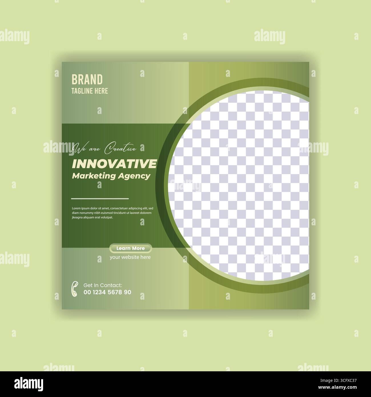 Moderne grüne digitale Marketingagentur Social Media Post Template mit kreisförmigem Bildplatzhalter Stock Vektor