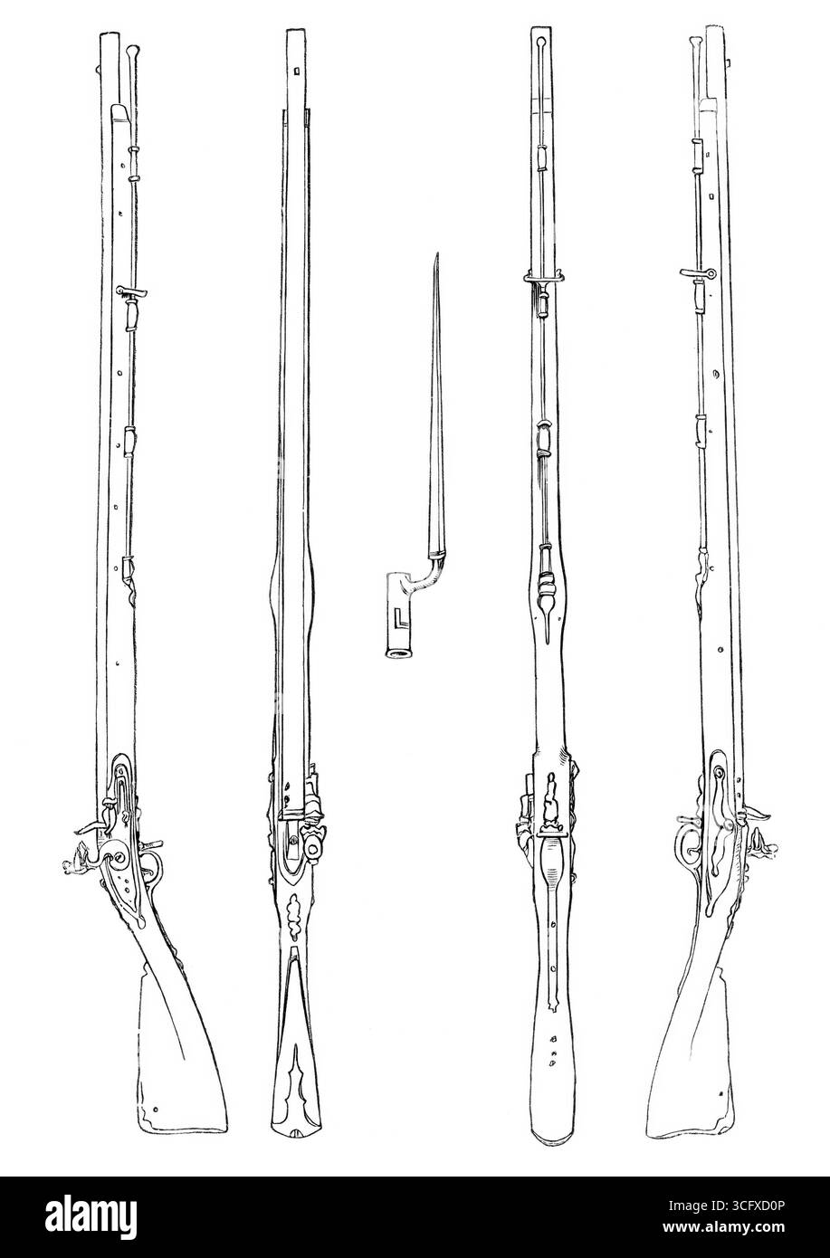 Waffen, Musketen mit Steckbajonett, aus dem Buch The British Army, 1868, Historical, digital restaurierte Reproduktion eines Originals aus dem 19. Jahrhundert, Rekorddatum nicht angegeben Stockfoto