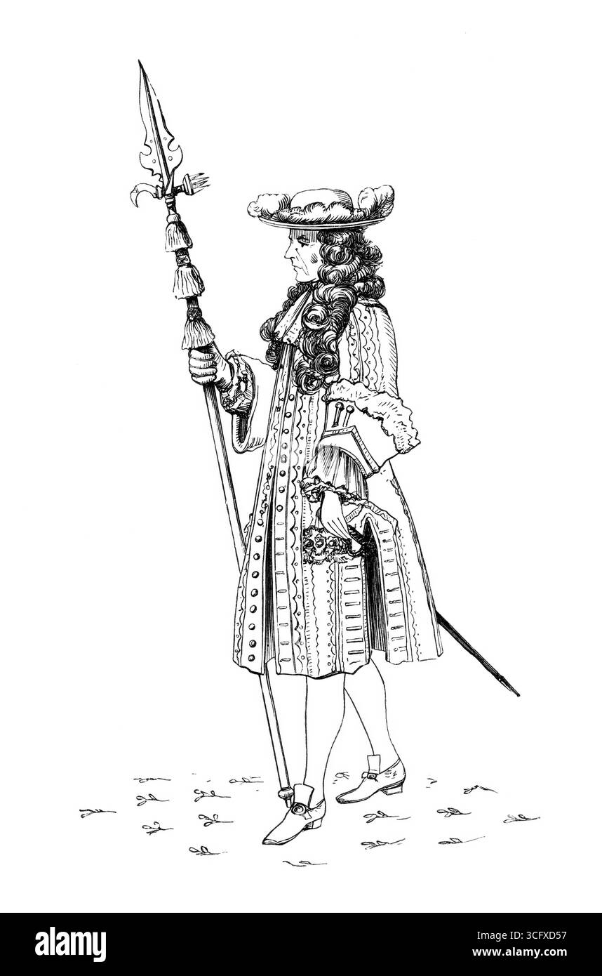 A Gentleman Pensioner, The Honourable Band of Gentlemen Pensioners, 1687, Leibwächter des britischen Monarchen, aus dem Buch The British Army, 1868, Historical, digital restaurierte Reproduktion eines Originals aus dem 19. Jahrhundert, Record date not specified Stockfoto