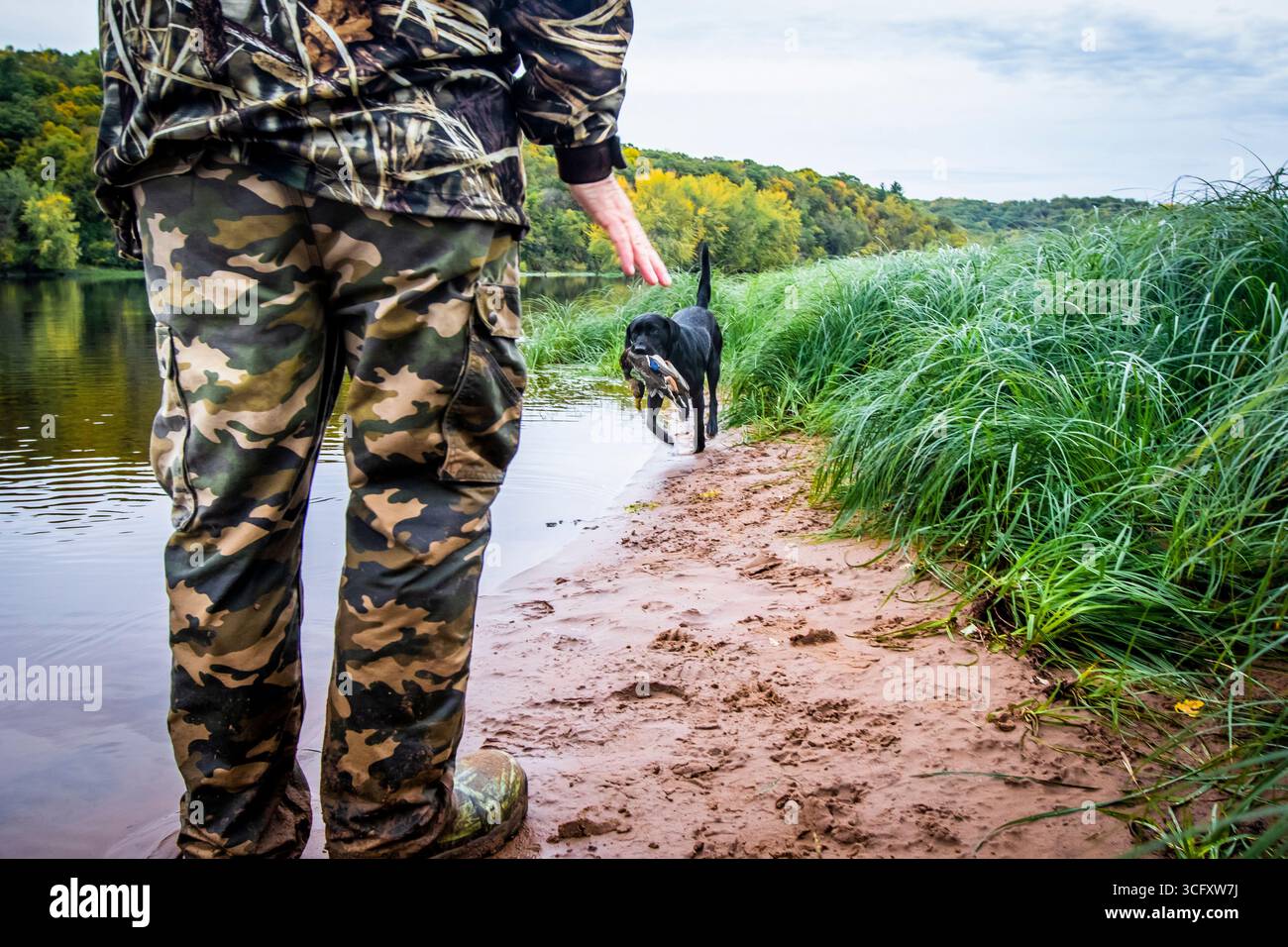 Blick auf die Entenjagd von Menschen und Hunden, Minnesota, USA Stockfoto