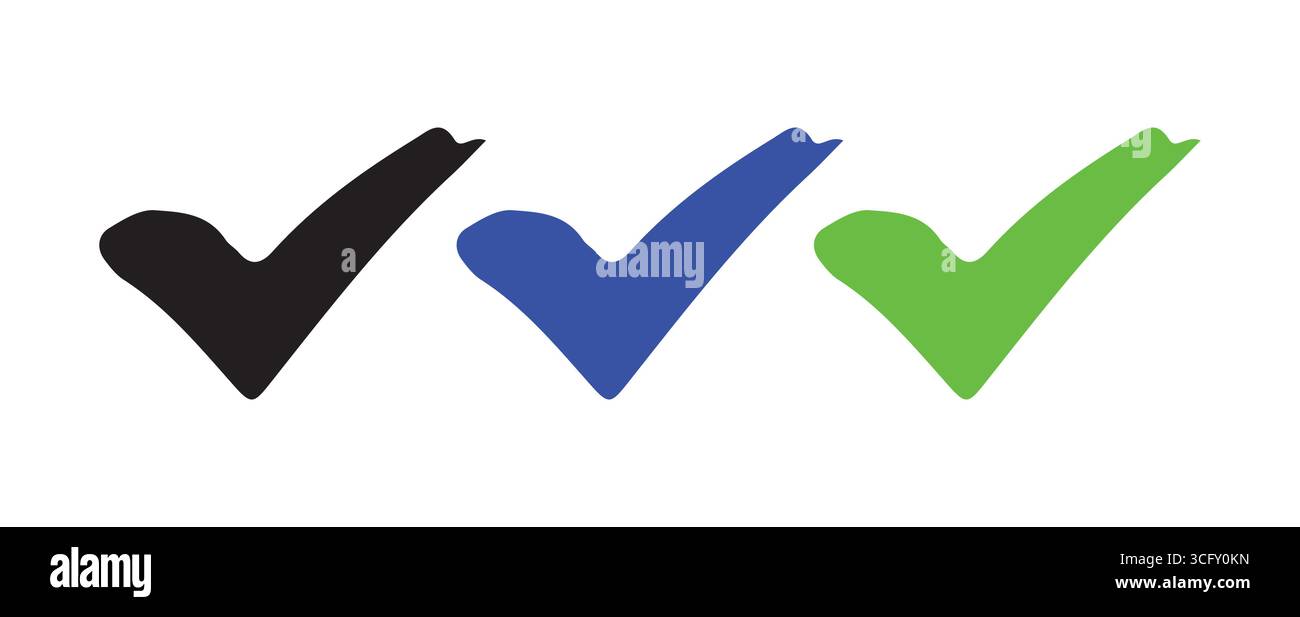 Verifizierte Symbolgruppe mit farbigen Häkchen Stock Vektor