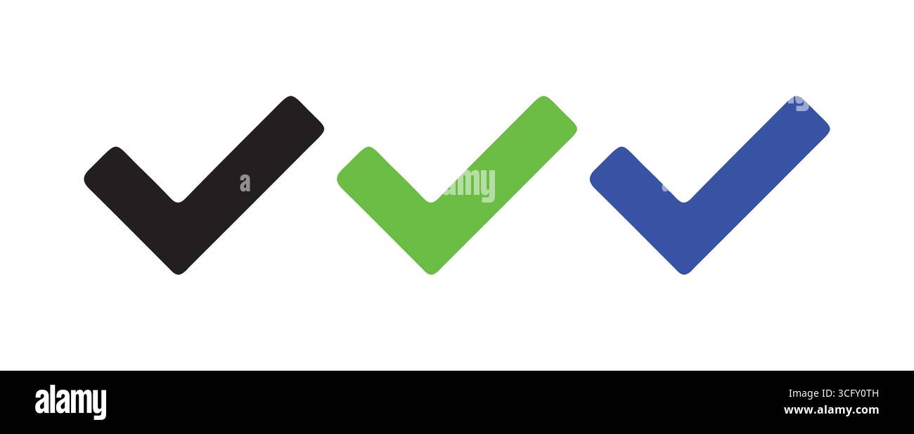 Verifizierte Symbolgruppe mit farbigen Häkchen Stock Vektor