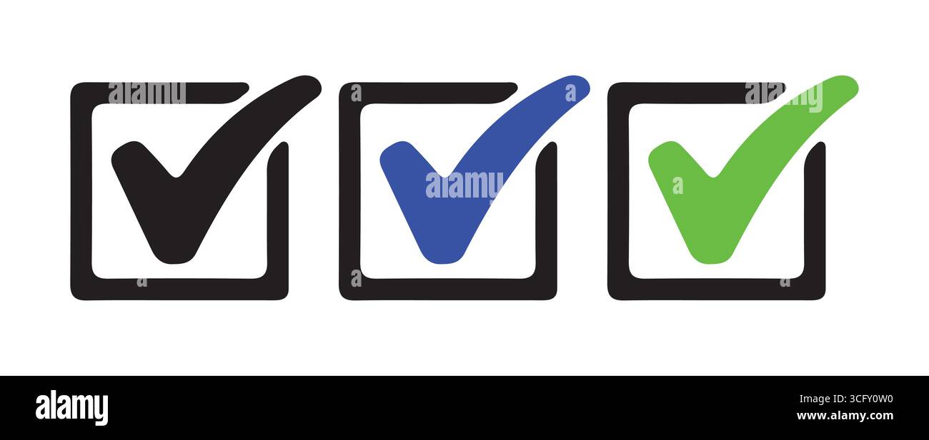 Einfache Kontrollkästchen-Symbole in verschiedenen Farben für die Vektorabbildung der Benutzeroberfläche Stock Vektor