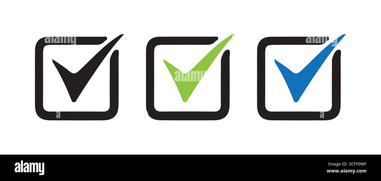 Einfache Kontrollkästchen-Symbole in verschiedenen Farben für die Vektorabbildung der Benutzeroberfläche Stock Vektor