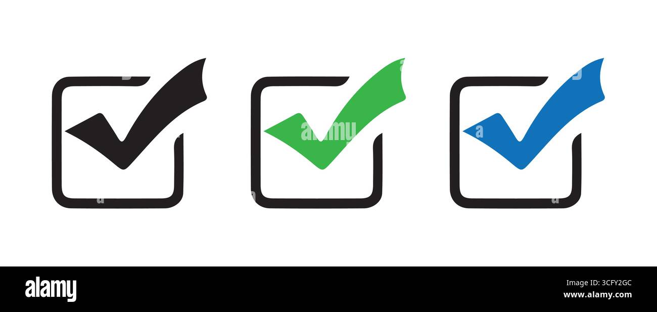 Verifiziertes Tick Mark Set im modernen Stil Stock Vektor