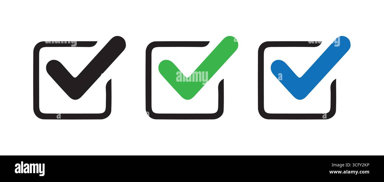Verifiziertes Tick Mark Set im modernen Stil Stock Vektor