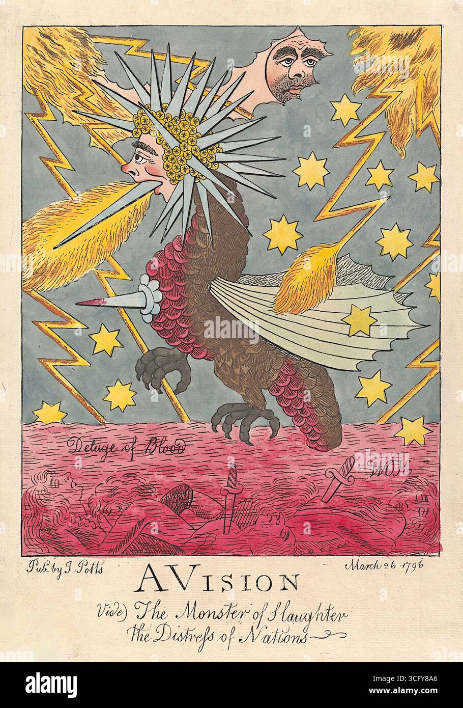 William O’Keefe - Eine Vision, Vide, das Monster des Schlachters, die Not der Nationen; Sintflut von Blodd - 1796 Stockfoto