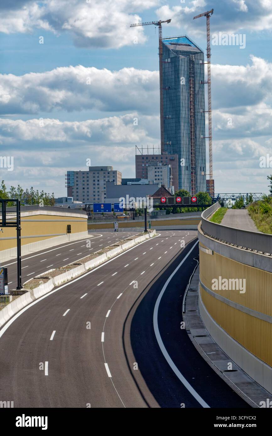 Baustelle Ausbau BAB A100, 16. Bauabschnitt, Hotel Estrel Neubau, Berlin-Treptow, Stockfoto