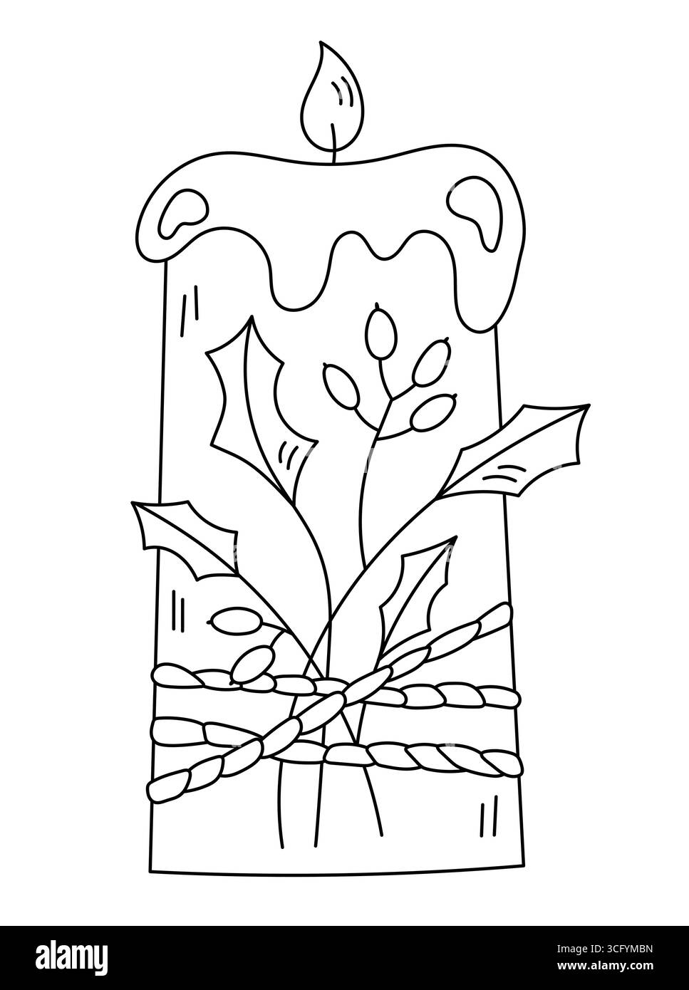 Weihnachtsmotiv-Malseite für Kreativität mit Einer weihnachtlich dekorierten Kerze Stock Vektor