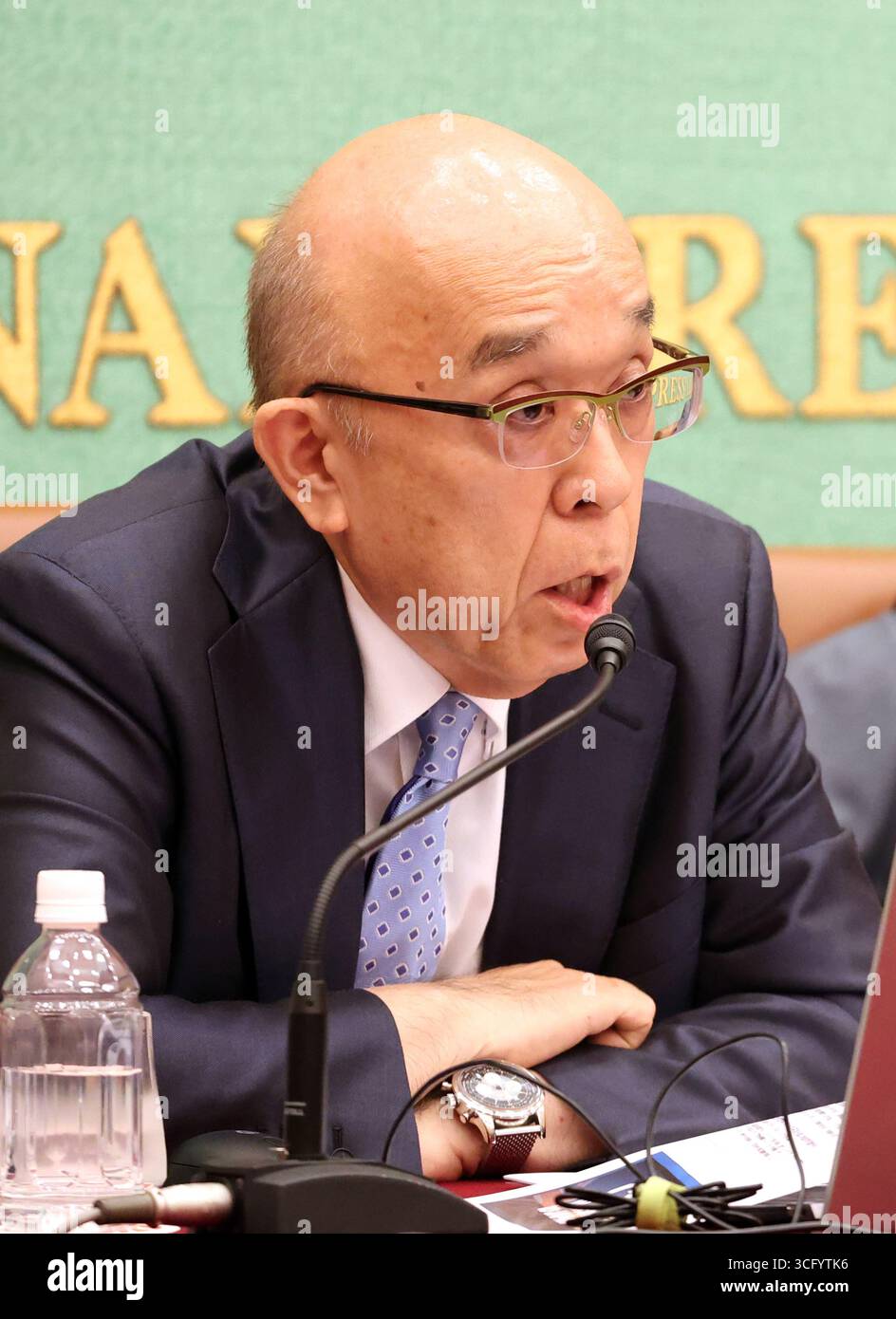 Tokio, Japan. August 2025. Am Montag, den 25. August 2025, spricht Chiaki Akimoto im Japan National Press Club in Tokio. Am 28. Und 29. August findet im britischen Luftfahrzeugträger HMS Prince of Wales im Hafen von Tokio ein Verteidigungsmeeting des Pacific Future Forums statt. (Foto: Yoshio Tsunoda/AFLO) Stockfoto