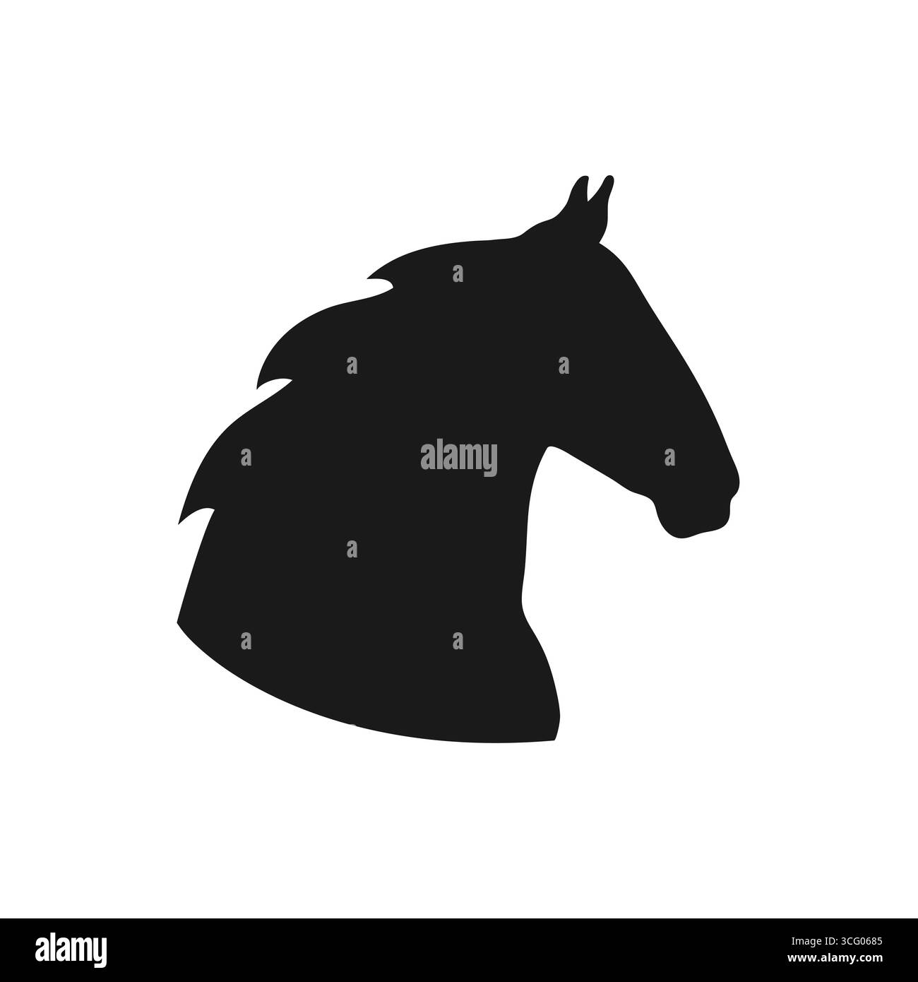 Pferdekopf-Silhouette in Profilansicht isoliert auf weißem Hintergrund. Vektorabbildung Stock Vektor