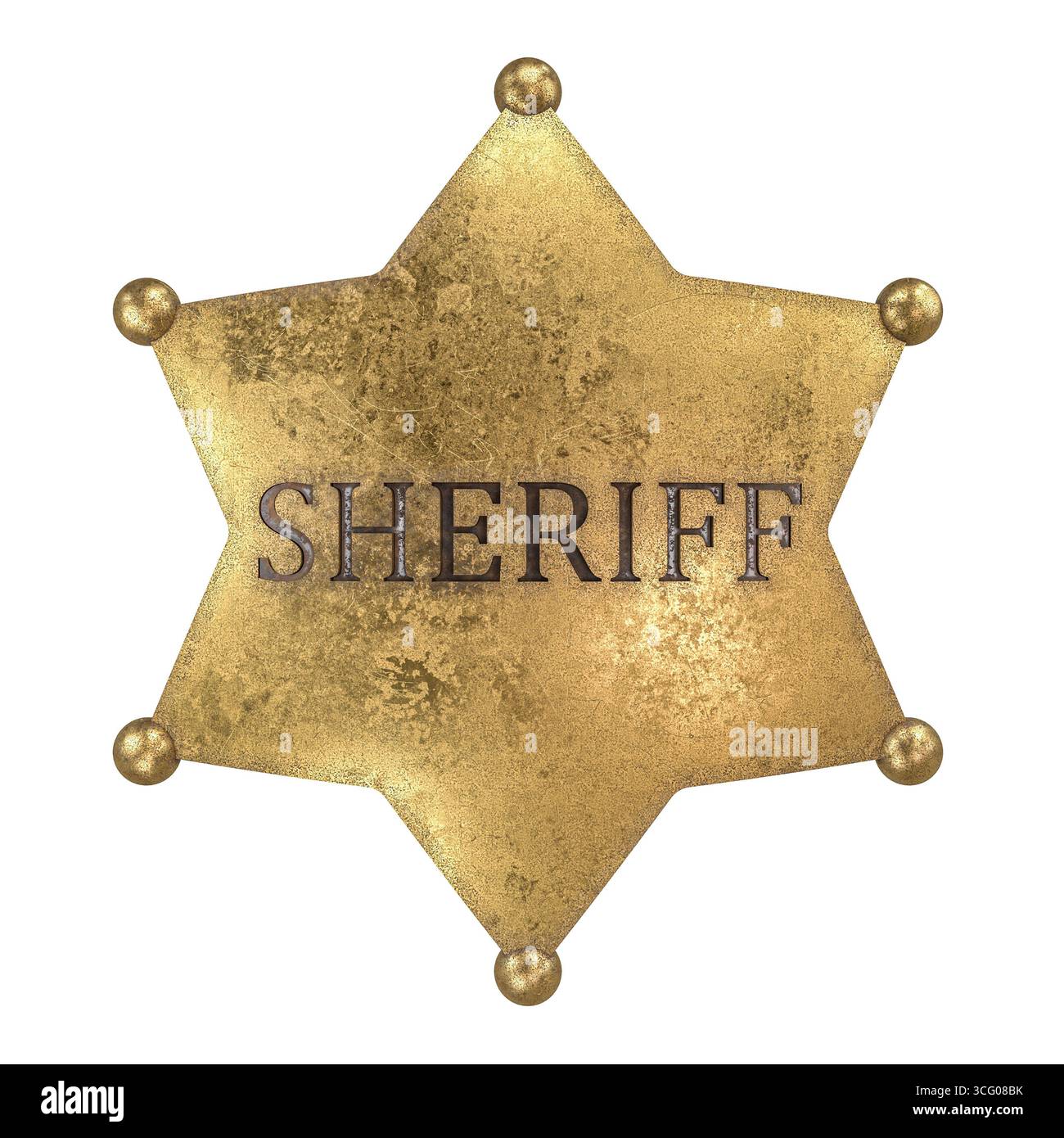 Klassischer goldener Sheriff Star 3D transparenter Hintergrund Stockfoto