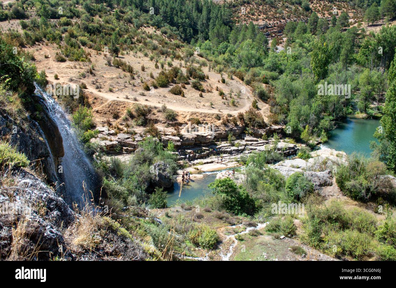 Cascada de Uña en el municipio de Uña, Cuenca. Paraje del Río Jucar a su paso por la serranía de Cuenca en Castilla la Manca. Stockfoto