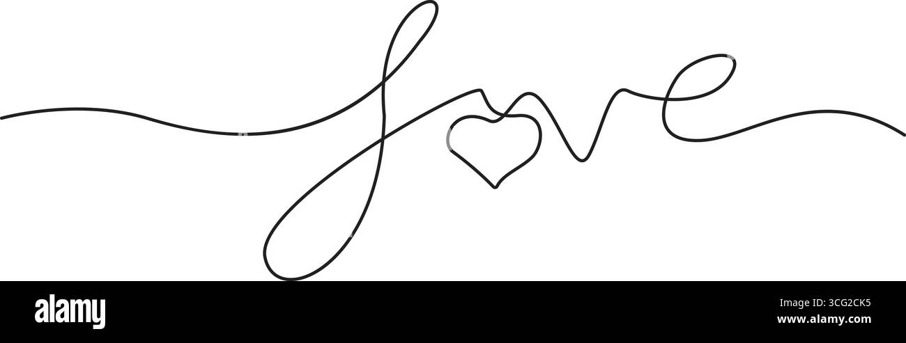 Liebeswort durchgehende, einzeilige Zeichnung mit Wort. Minimalistische Zeichnung der Phrasenillustration. Liebeskonzept für Paare. Stock Vektor