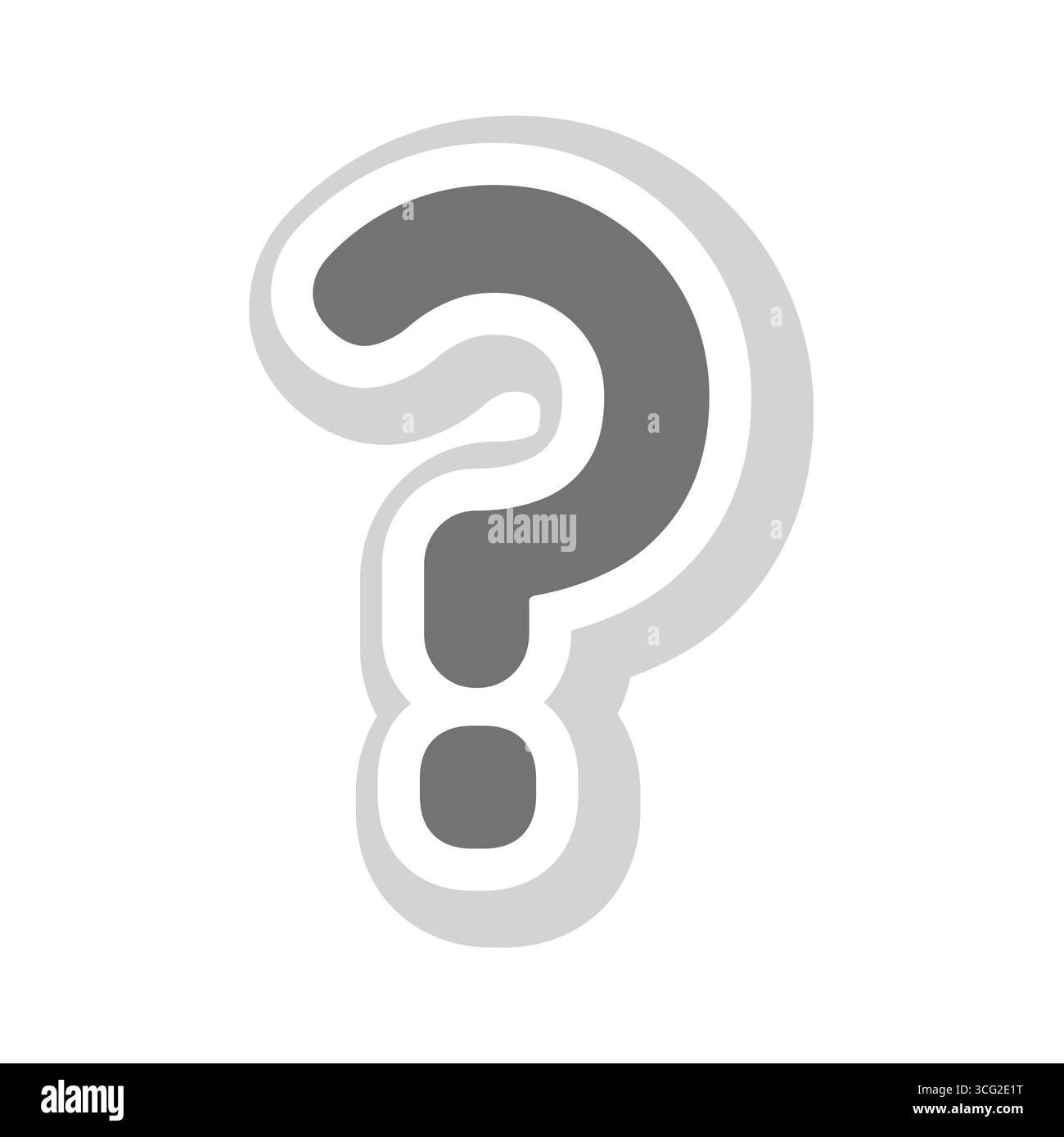 Fragezeichen Vektoraufkleber. Satzzeichen mit 3D-Symbol für Schatteneffekt. Stock Vektor