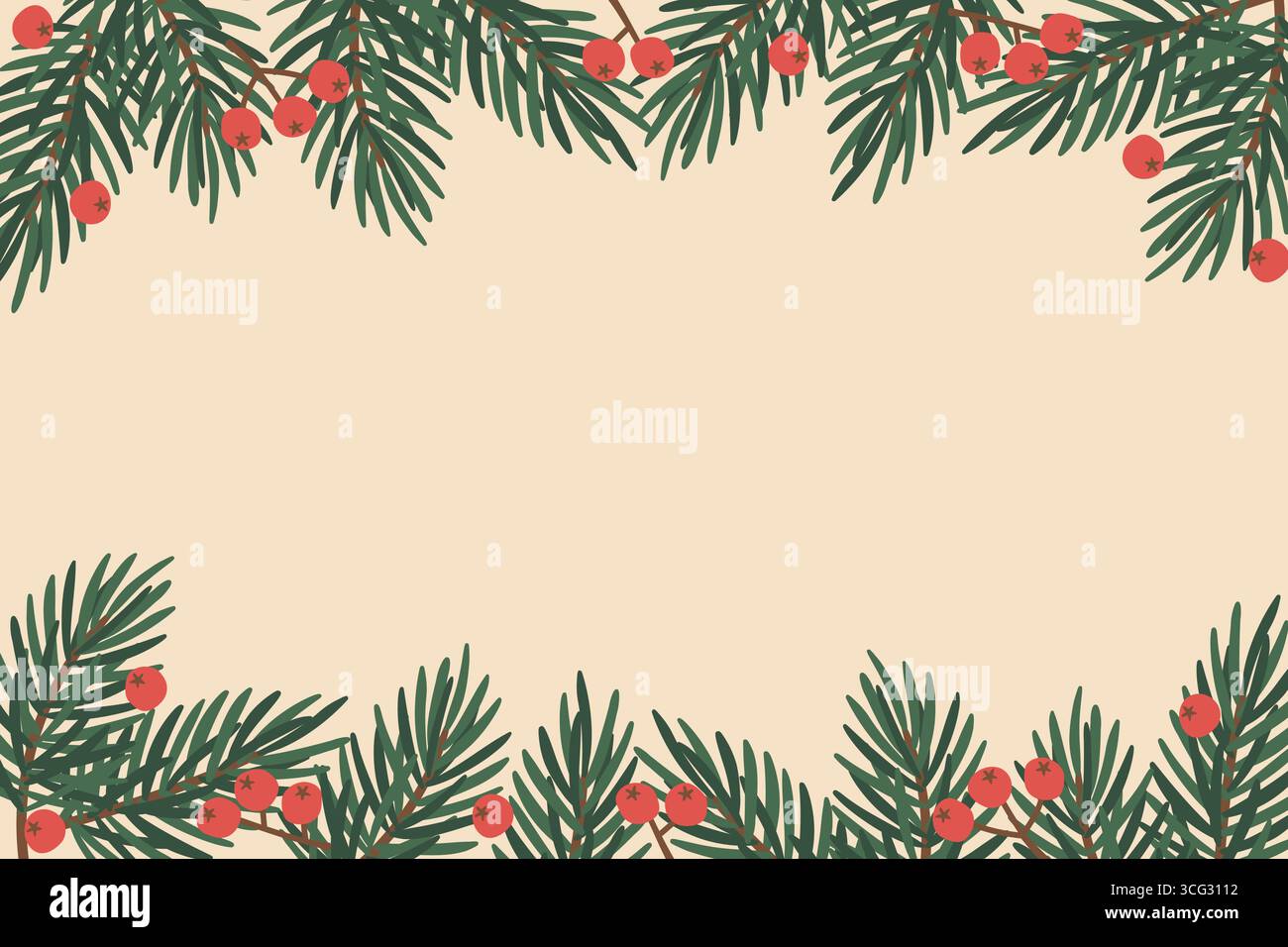 weihnachtsrahmen aus Fichtenzweigen und roten Beeren mit Kopierraum - Vektorillustration Stock Vektor