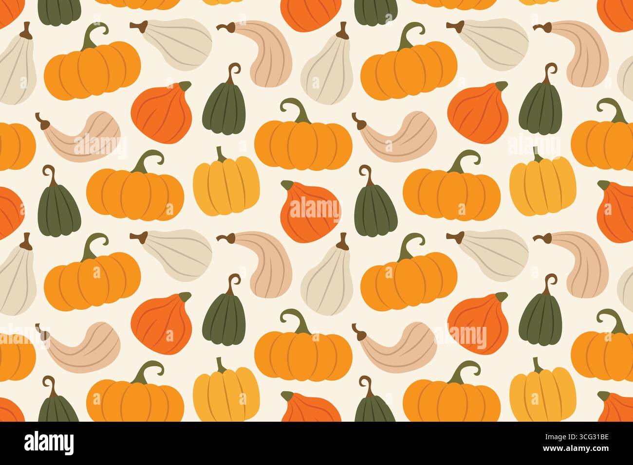 Nahtloses Muster mit bunten Kürbissen; Herbst, Thanksgiving, Halloween Hintergrund - Vektor-Illustration Stock Vektor