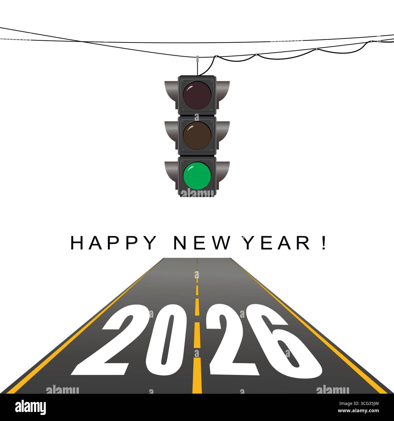 Neujahrsgrußkarte. 2026 Ampel, grüne Ampel. Stock Vektor