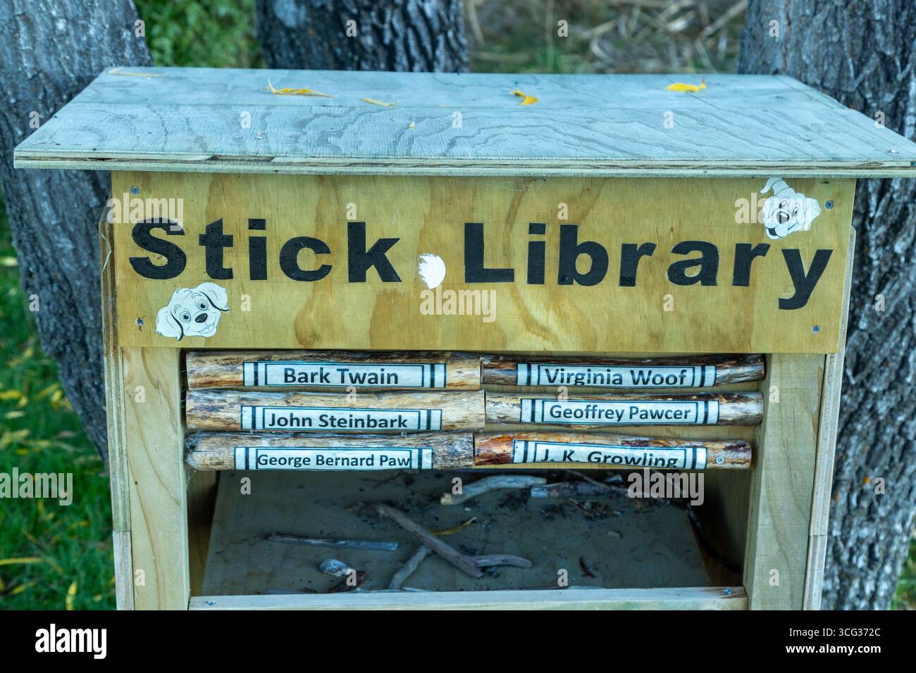 Eine Hundestock-Bibliothek in einem Park in Lake Hawea, Otago, Neuseeland Stockfoto