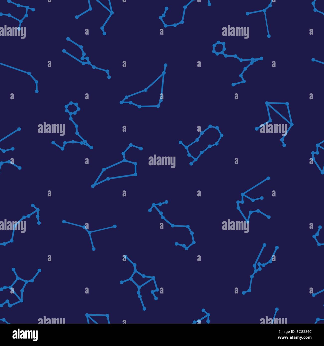 Sternbilder zeichnen nahtloses Muster auf dunkelblauem Hintergrund. Hintergrund der Astrologie Stock Vektor