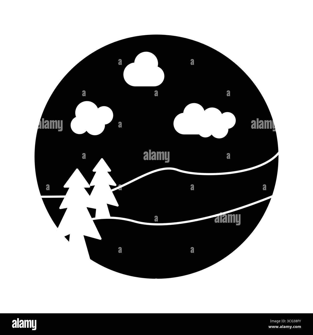 Schwarzer und ahite Kreis Landschaft Icon Design Vektor auf weißem Hintergrund Stock Vektor