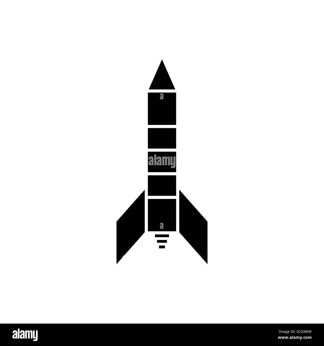 Minimalistische Schwarz-weiß-Vektor-Illustration einer Rakete. Das Design zeichnet sich durch klare Umrisse aus, die eine klassische Raketenform bilden Stock Vektor