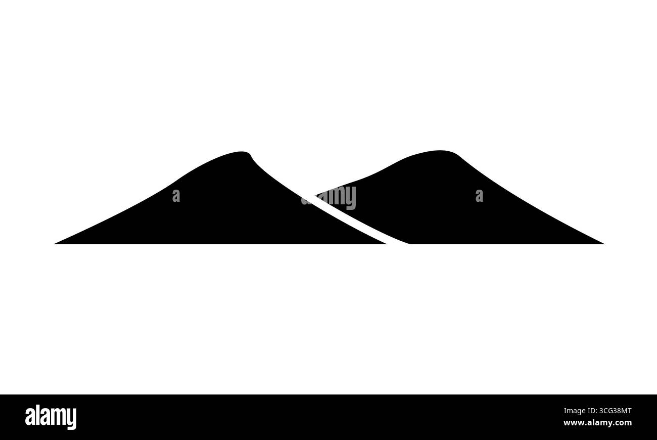 Minimalistische Schwarz-weiß-Vektor-Illustration von zwei benachbarten Bergen Stock Vektor