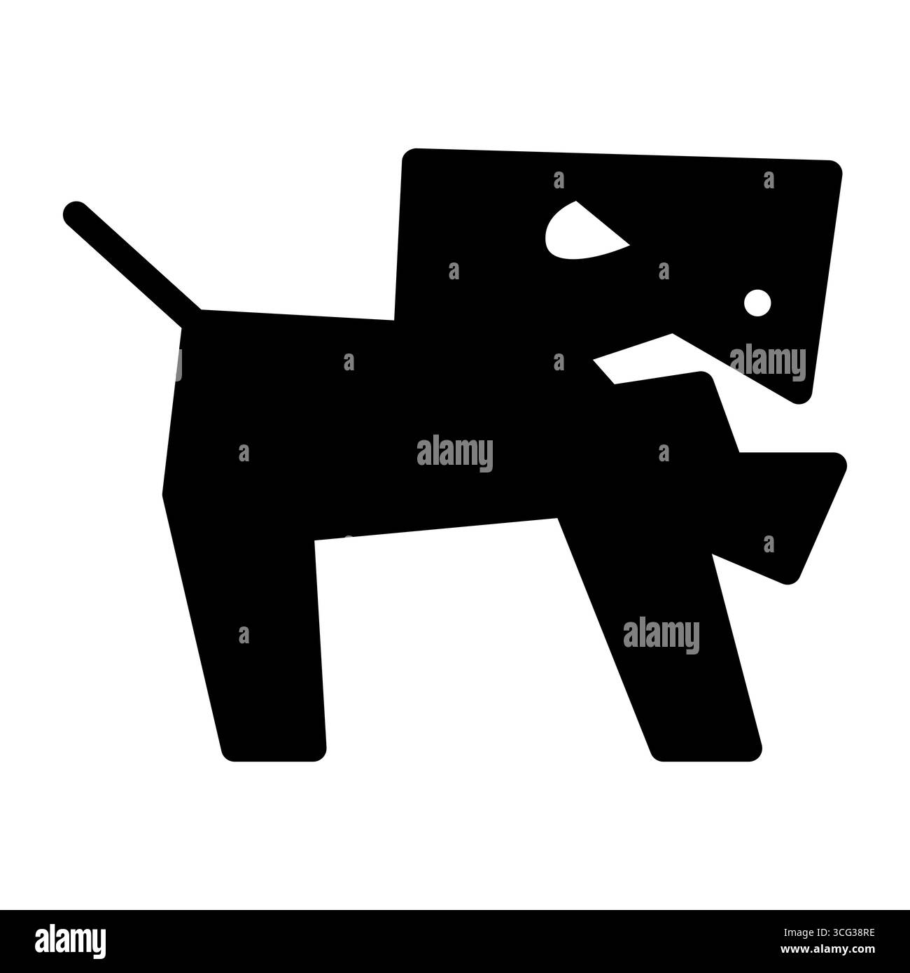 Hund hat einen rechteckigen Körper und Kopf, mit scharfen Winkeln, die seine Beine, Schwanz und offenen Mund bilden Zähne, Icon Vektor Illustration Stock Vektor
