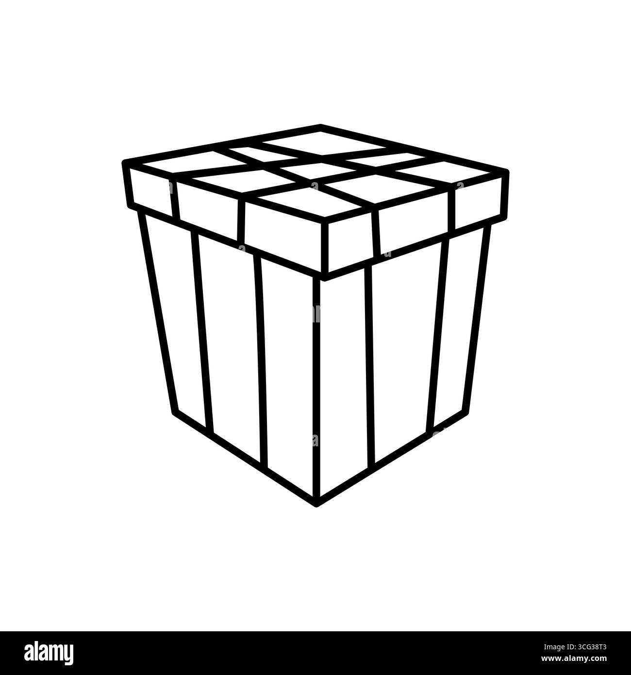 Einfache Geschenkbox in isometrischer Perspektive. Das Design verwendet dünne Umrisse und repräsentiert Geschenke, Feiertage und Feiern Stock Vektor