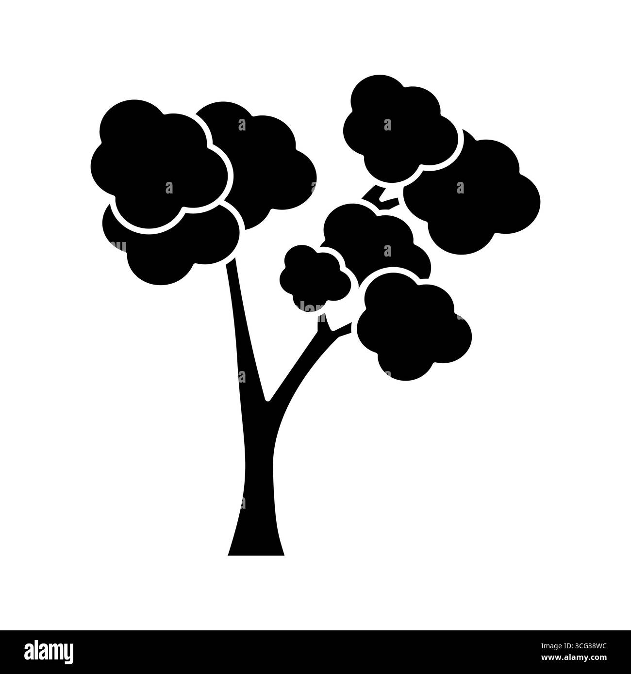 Vektordarstellung eines Baums. Der Baum ist mit einem massiven schwarzen Stamm und Zweigen dargestellt Stock Vektor