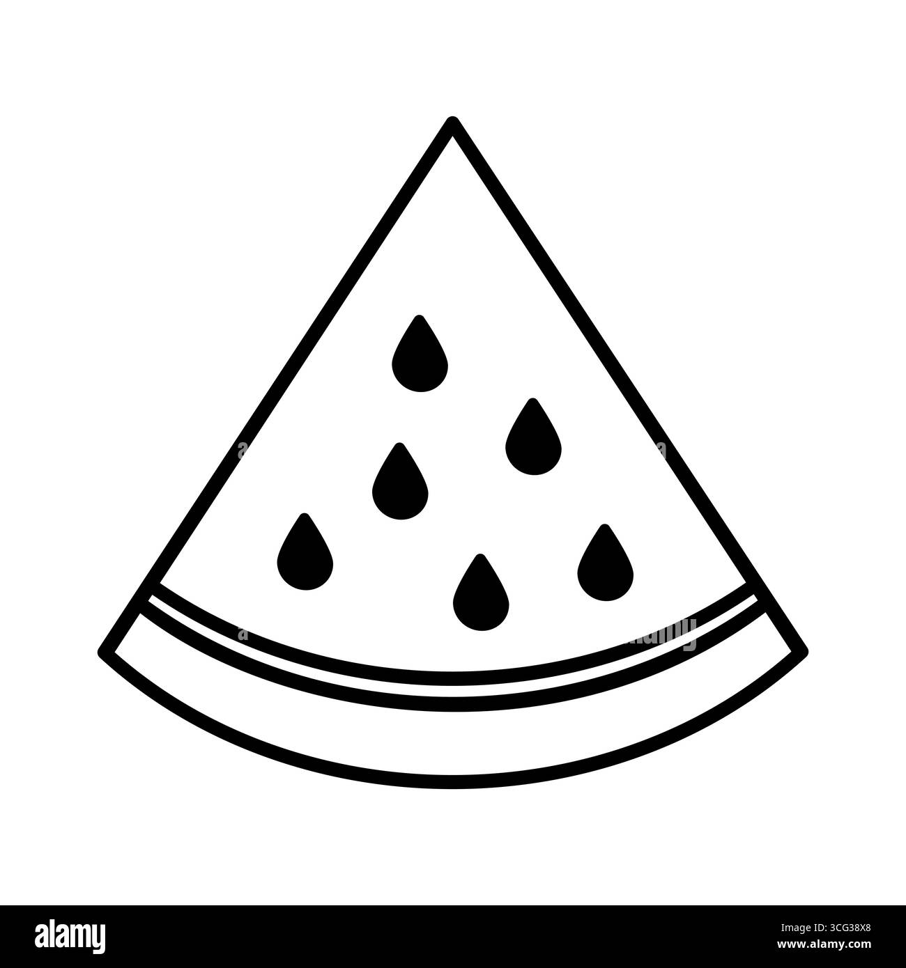 Kontur des Vektorsymbols für Wassermelonen. Vektorillustration einer einfachen Wassermelonenscheibe. Das minimalistische Umrissdesign mit Samen- und Rindendetails repräsentiert Stock Vektor