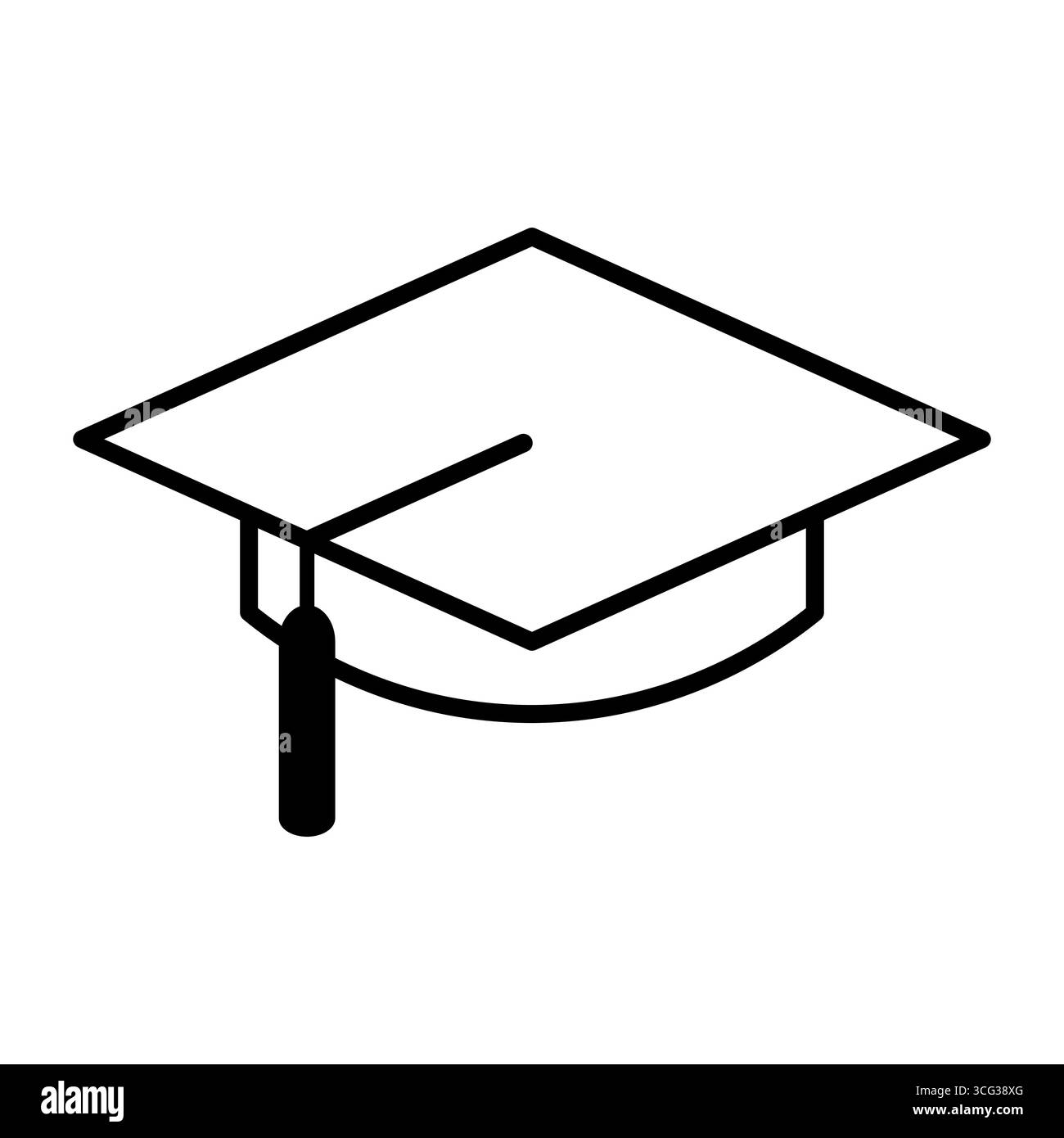 Vektorillustration einer einfachen Graduierungskappe mit Quaste. Das minimalistische Umrissdesign steht für Abschluss, Ausbildung, akademische Leistung und Stock Vektor
