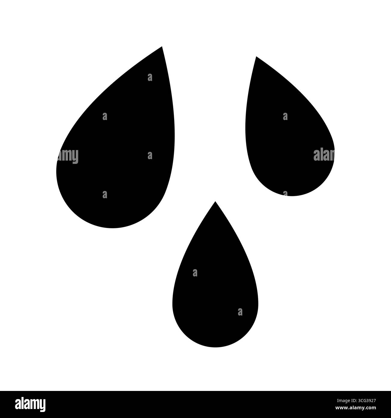 Schwarz-weiße Vektorillustration von drei einfachen tropfenförmigen Umrissen. Dieses minimalistische Symbol kann Emotionen wie Traurigkeit, Flüssigkeit, Wasser, Stock Vektor