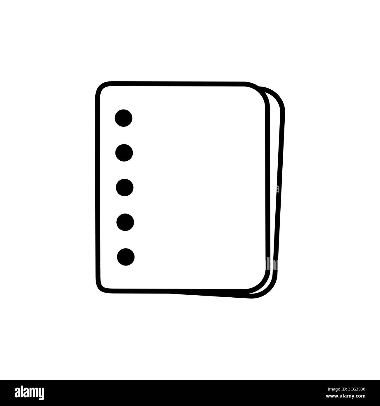 Einfacher Notizblock oder Papierstapel mit gelochten Löchern an der Seite. Das minimalistische Umrissdesign repräsentiert Notizen, Dokumente, Schularbeiten oder Büroorganisationen Stock Vektor
