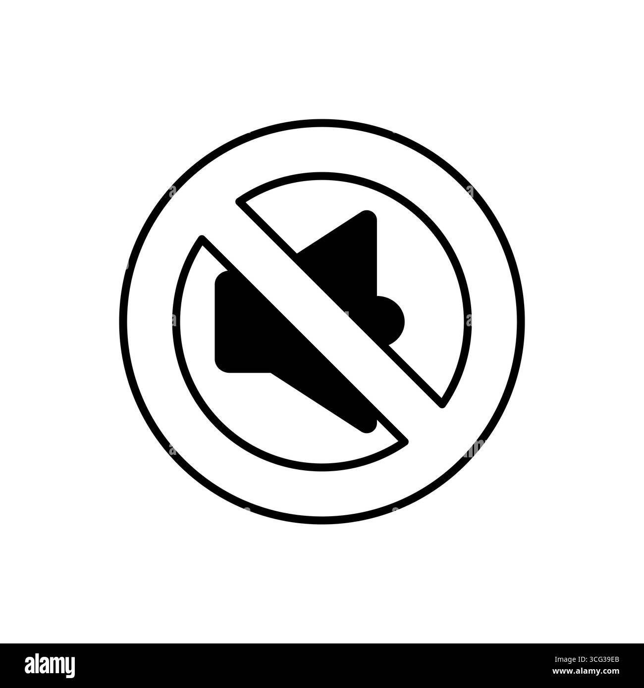 Kein Signaltonvektorsymbol. Das Design verfügt über ein solides Lautsprechersymbol in einem minimalistischen Umrisskreis und einer diagonalen Linie. Stock Vektor