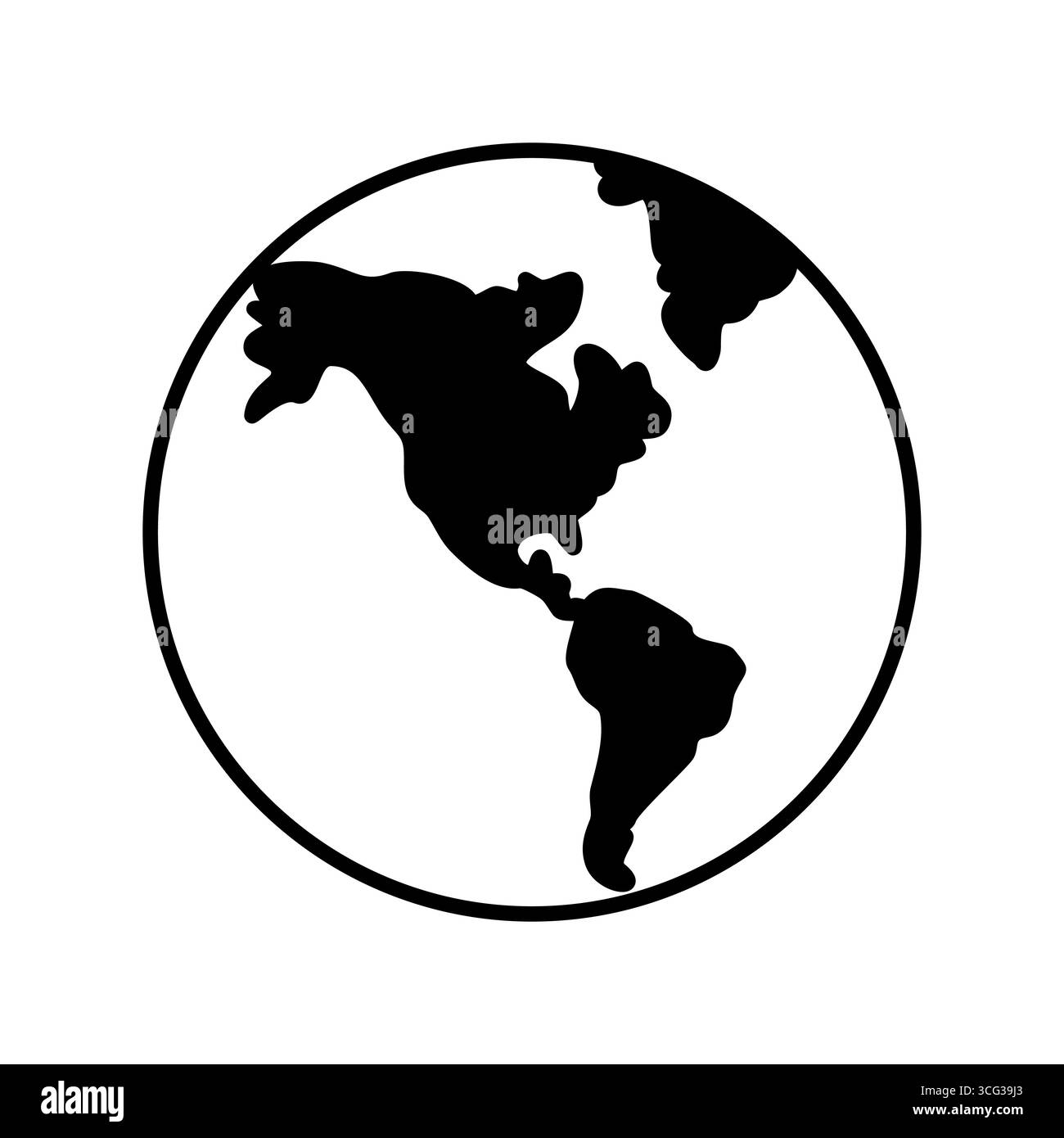 World Globe Kartenvektor-Symbol. Das Design besteht aus festen Kontinenten in einem minimalistischen Umrisskreis, der die Erde, die globale Kommunikation, in repräsentiert Stock Vektor