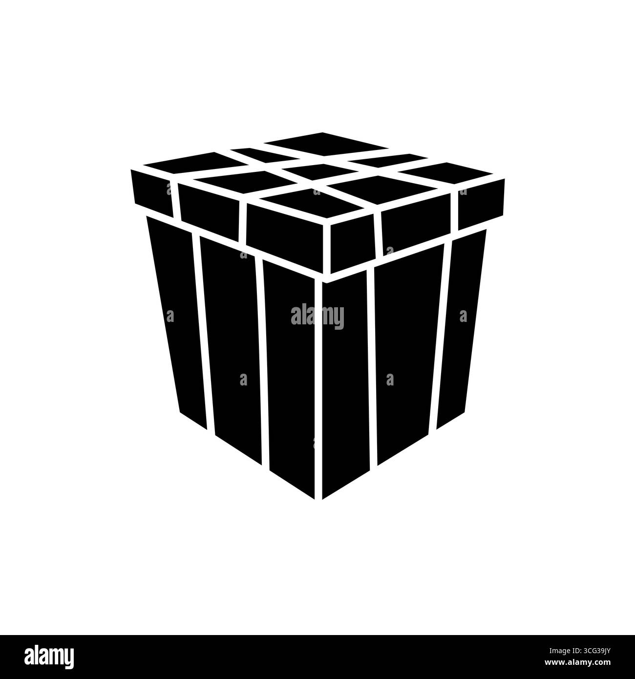 Schwarz-weiß-Vektor-Illustration einer einfachen Geschenkbox in einer isometrischen Perspektive. Das durchgehende Design repräsentiert Geschenke, Feiertage und Feiern Stock Vektor