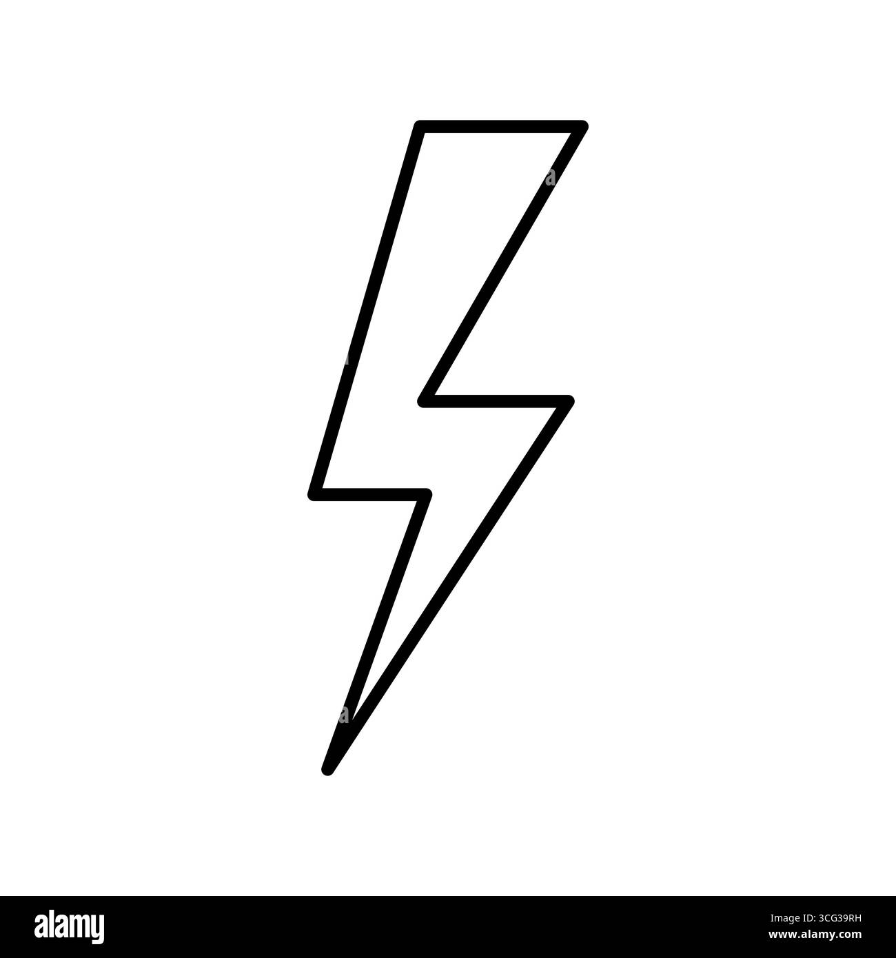 Einfacher Blitz, dargestellt mit einer dünnen Umrandung. Dieses minimalistische Symbol repräsentiert Strom, Energie, Geschwindigkeit und Stürme Stock Vektor