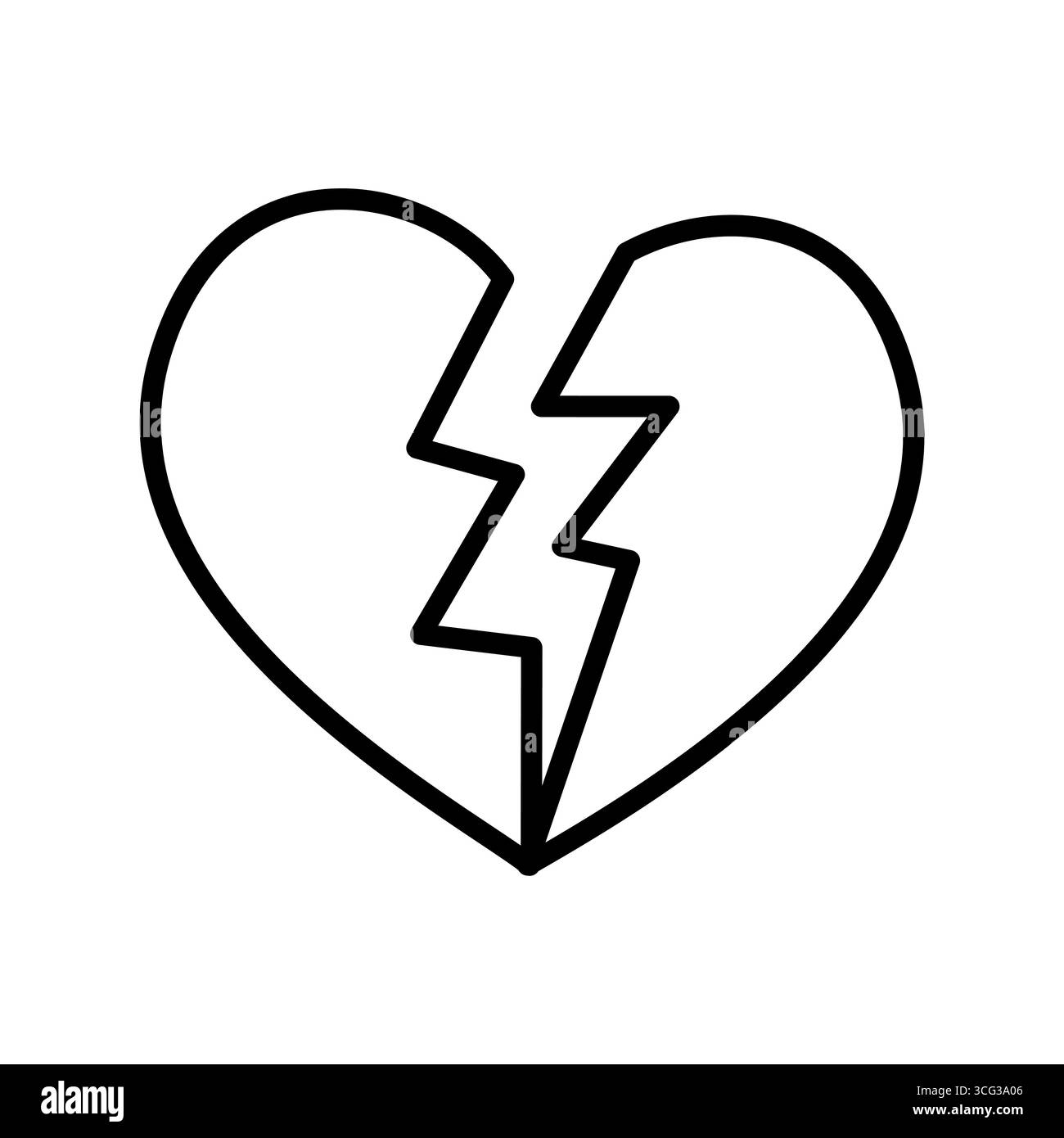 Kontur des Vektors für gebrochenes Herz. Vektordarstellung eines Herzens, das durch eine gezackte Linie in zwei Teile gebrochen wird Stock Vektor