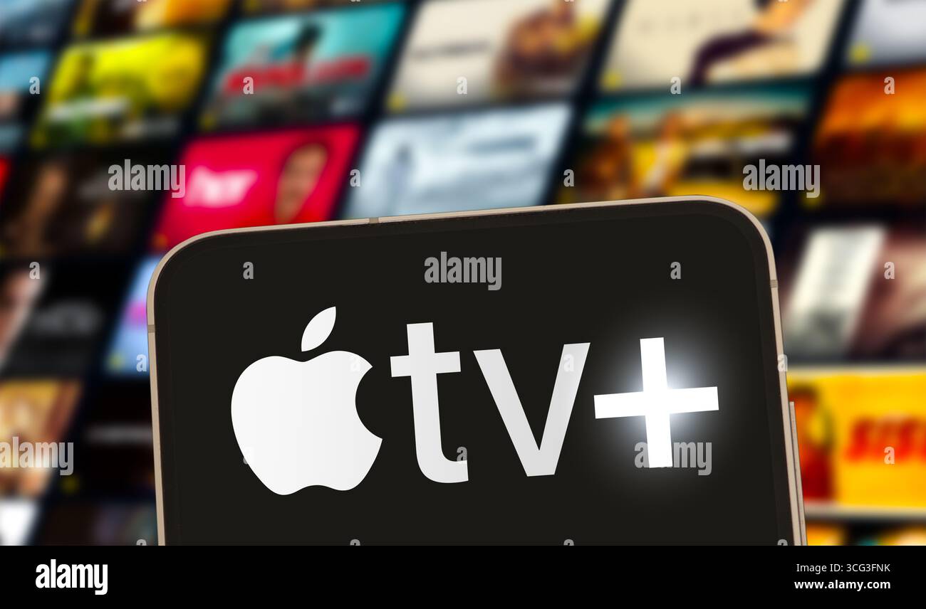 Apple TV wird auf dem Mobilgerät angezeigt Stockfoto