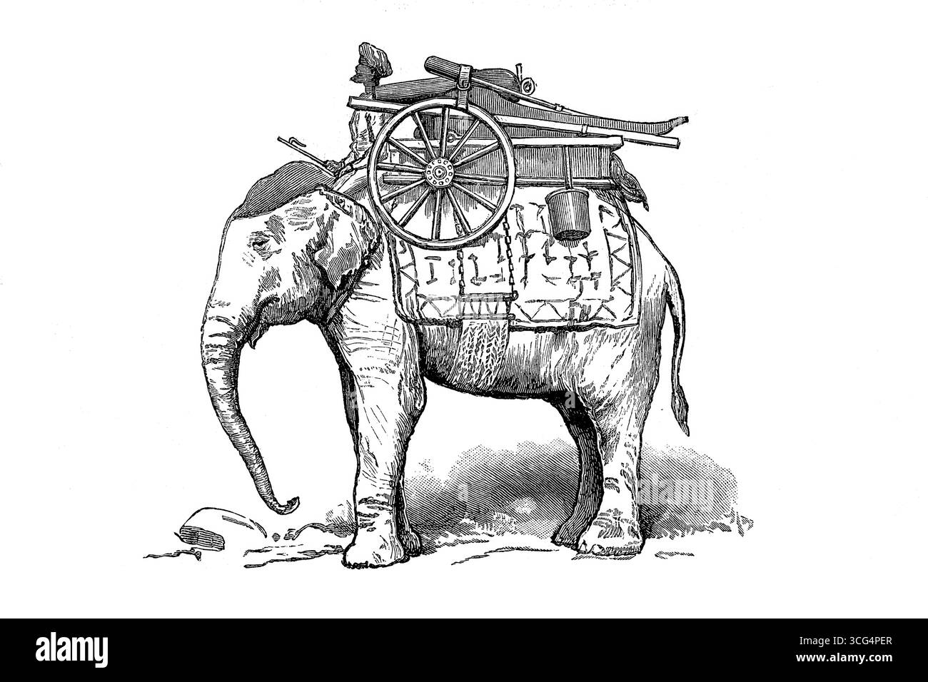 Kanonenelefant in Burma 1870, historische, digital restaurierte Reproduktion eines Originals aus dem 19. Jahrhundert, Rekorddatum nicht angegeben Stockfoto