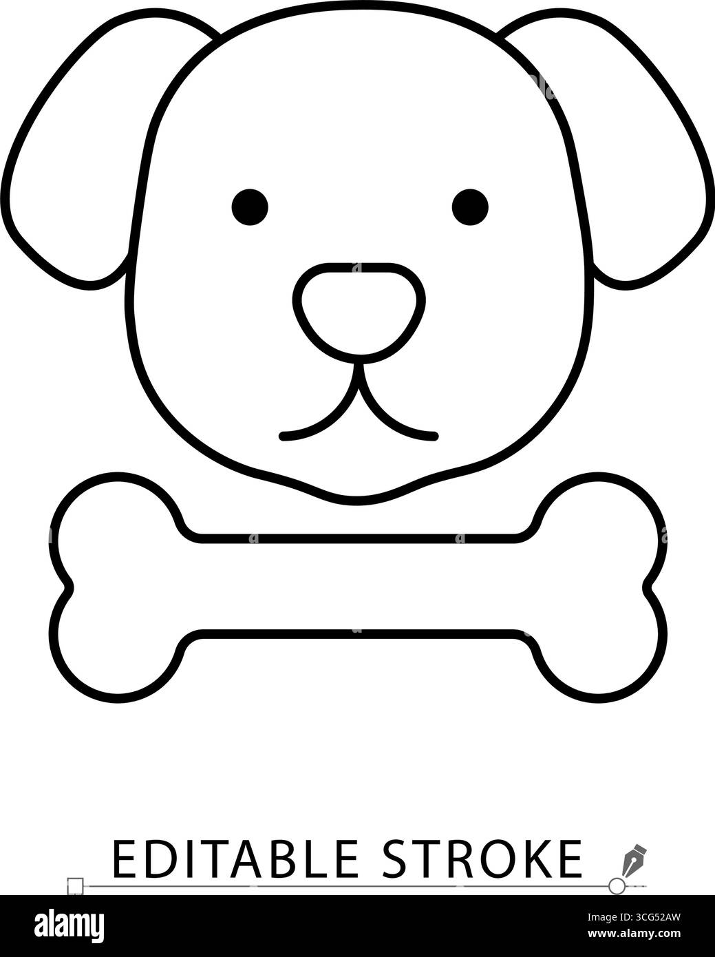 Haustiere erlaubt, Strichsymbol mit bearbeitbarem Strich. Vektorumrisse von Hundekopf und -Knochen. Minimalistisches Symbol für Hotel, haustierfreundlicher Service, Tiere, Haustiere Stock Vektor