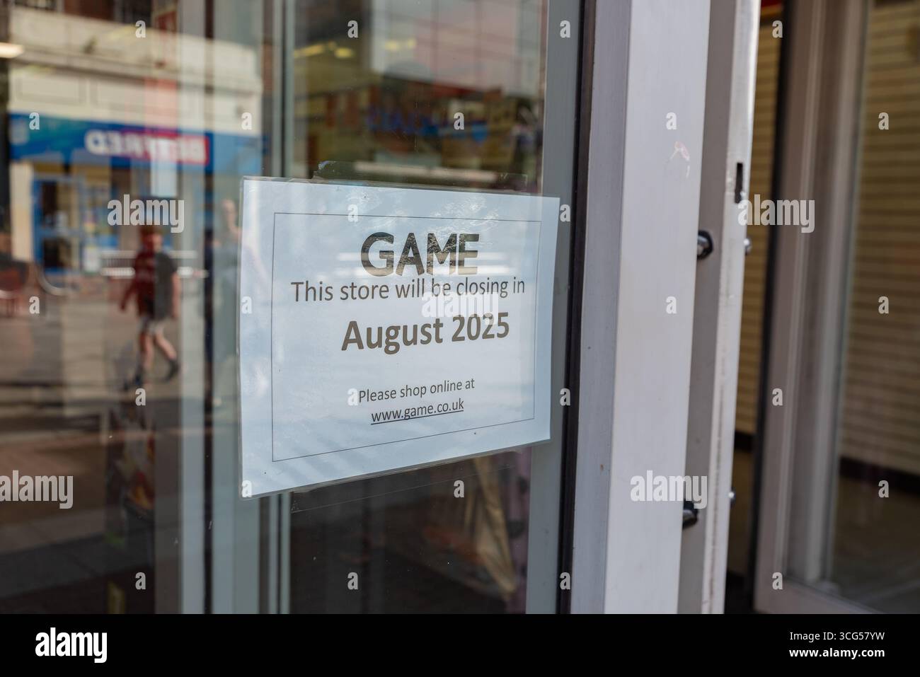 Spieleshop in der High Street von Southend on Sea, Essex, Großbritannien, Schließung. Ende August 2025. Online einkaufen Stockfoto