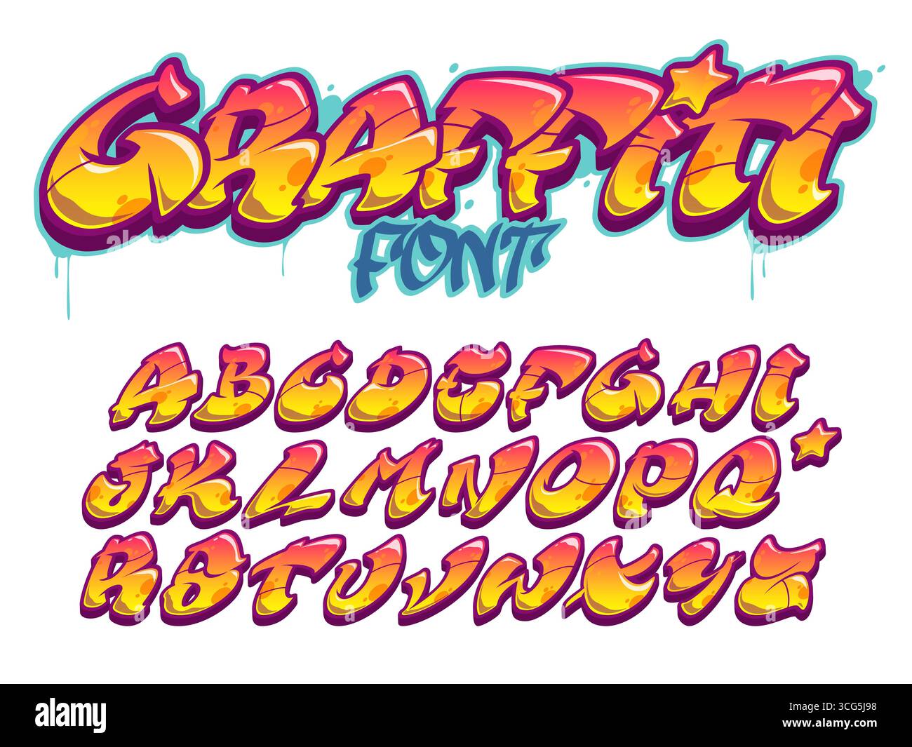 Vector font in old school graffiti Stil. Großbuchstaben Alphabet. Vollständig anpassbare Farben. Stock Vektor